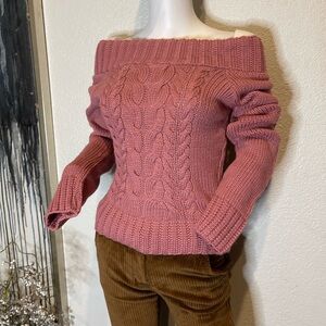 Styles Y2K nwt Elegant Off-Shoulder Cable Knit Sweater in Rose